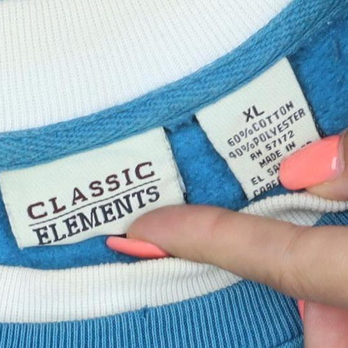 Classic Elements Women Blue XL Pullover Sweatshirt Owl Embroidered Cotton Blend