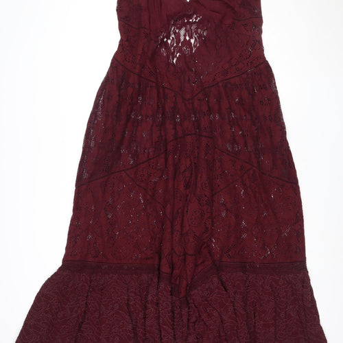 Free People Women's Burgundy Lace Wide-Leg Jumpsuit Size M