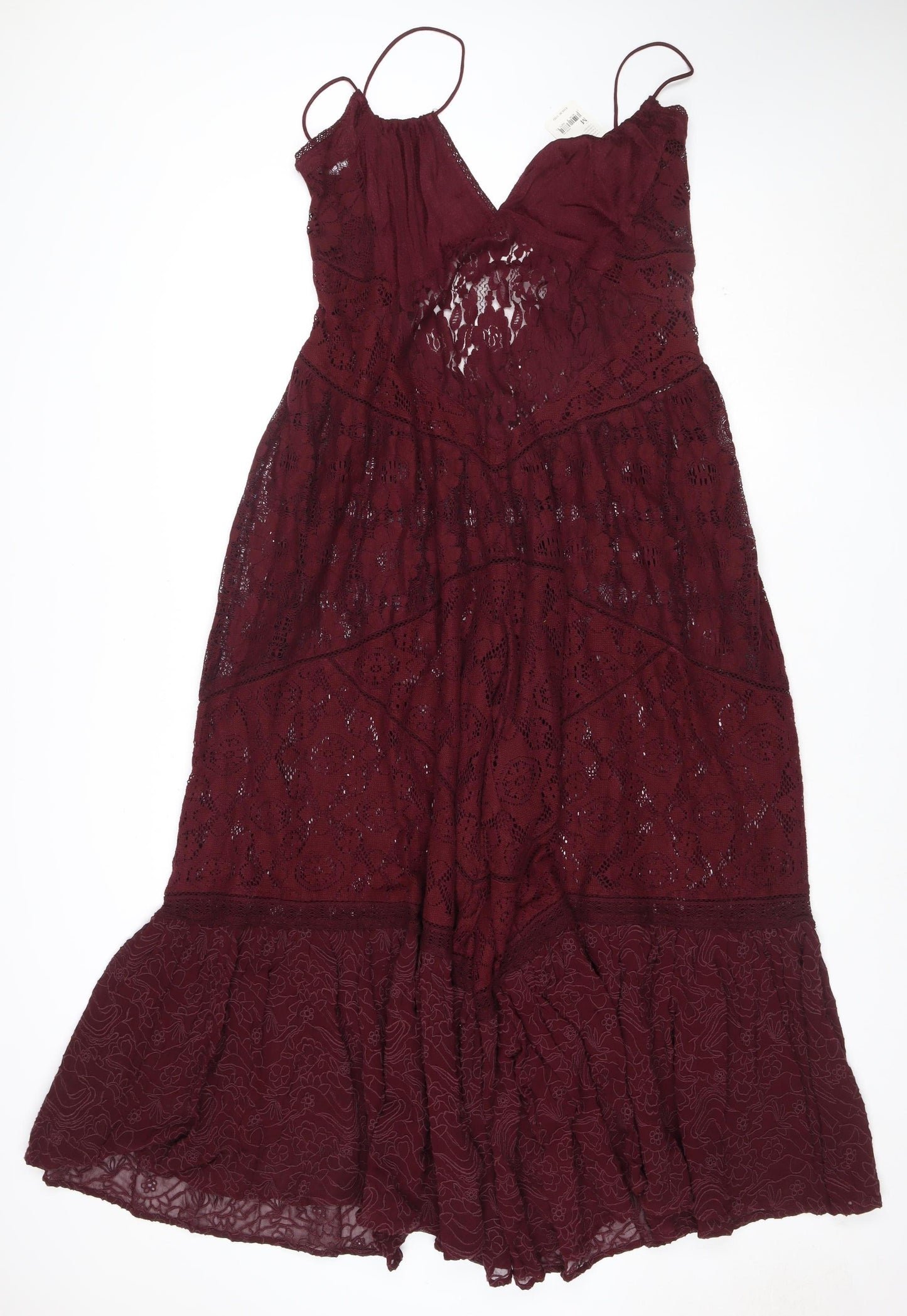 Free People Women's Burgundy Lace Wide-Leg Jumpsuit Size M