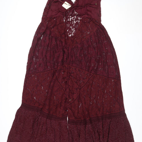 Free People Women's Burgundy Lace Wide-Leg Jumpsuit Size M