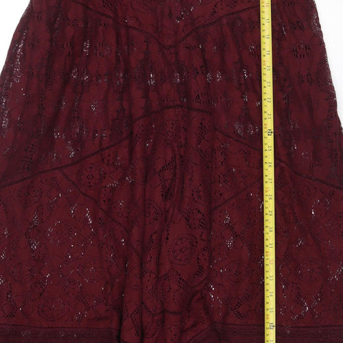 Free People Women's Burgundy Lace Wide-Leg Jumpsuit Size M