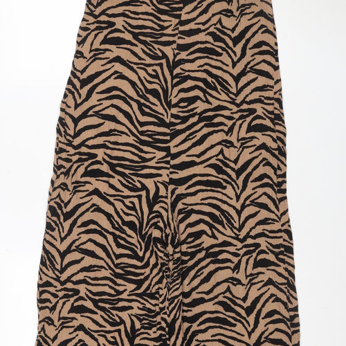 New Look Women's Beige & Black Zebra Print Jumpsuit Size 12 Viscose Strappy Wide-Leg