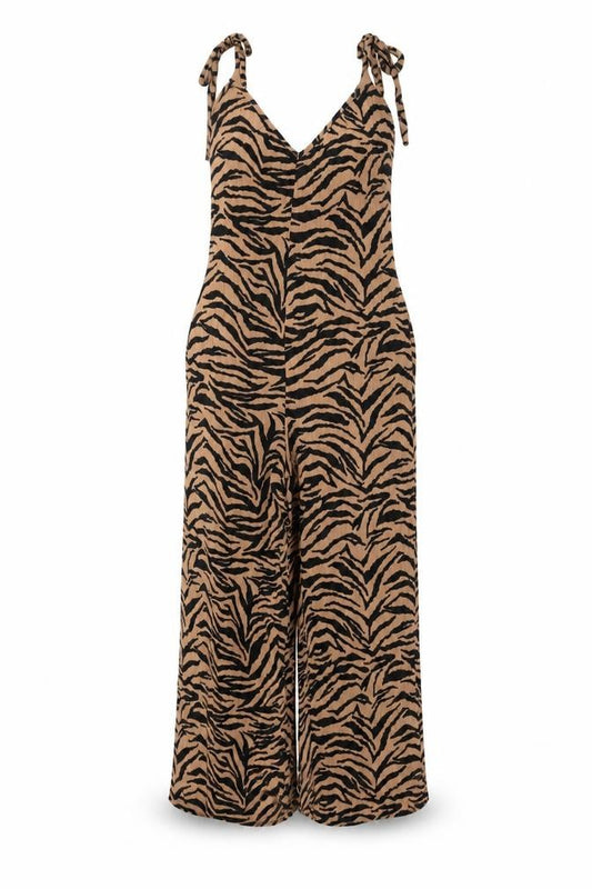 New Look Women's Beige & Black Zebra Print Jumpsuit Size 12 Viscose Strappy Wide-Leg