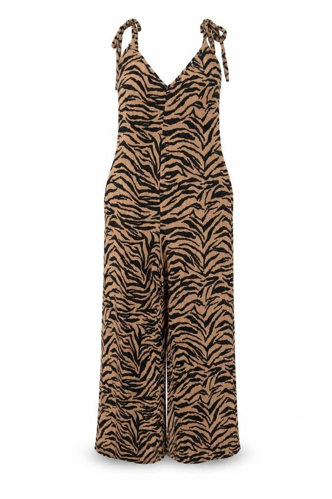 New Look Women's Beige & Black Zebra Print Jumpsuit Size 12 Viscose Strappy Wide-Leg