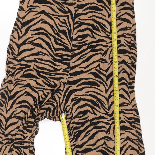 New Look Women's Beige & Black Zebra Print Jumpsuit Size 12 Viscose Strappy Wide-Leg