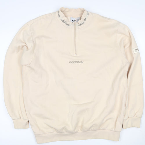 adidas Men's Beige 1/2 Zip Mock Neck Sweatshirt M Classic Logo