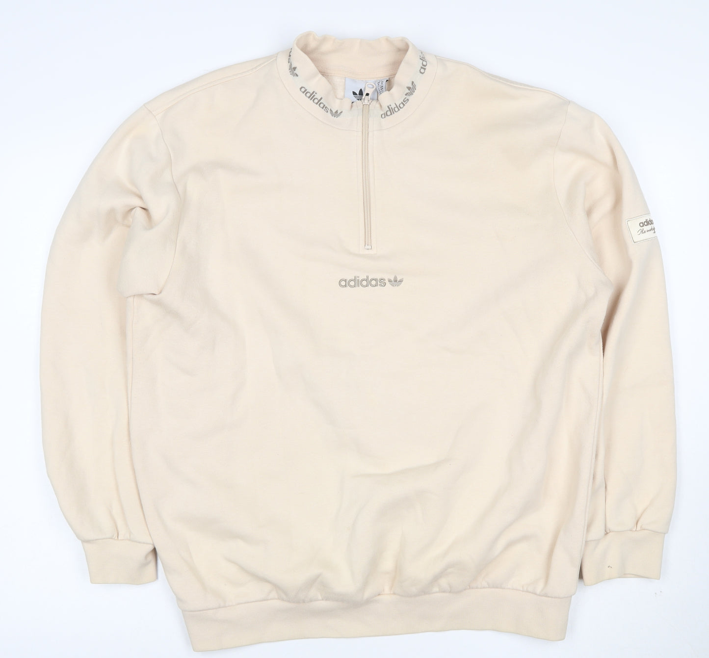 adidas Men's Beige 1/2 Zip Mock Neck Sweatshirt M Classic Logo