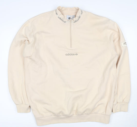 adidas Men's Beige 1/2 Zip Mock Neck Sweatshirt M Classic Logo