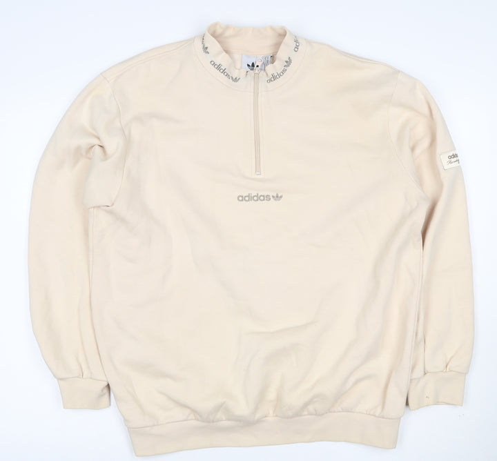 adidas Men's Beige 1/2 Zip Mock Neck Sweatshirt M Classic Logo