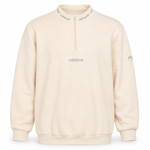 adidas Men's Beige 1/2 Zip Mock Neck Sweatshirt M Classic Logo