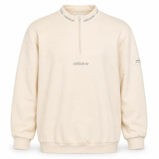 adidas Men's Beige 1/2 Zip Mock Neck Sweatshirt M Classic Logo