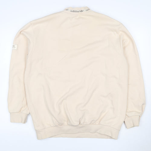 adidas Men's Beige 1/2 Zip Mock Neck Sweatshirt M Classic Logo