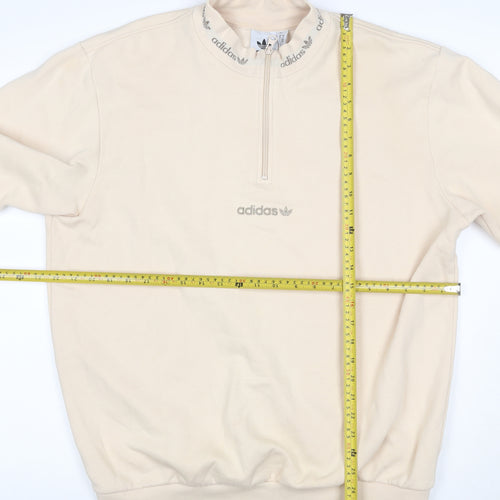 adidas Men's Beige 1/2 Zip Mock Neck Sweatshirt M Classic Logo