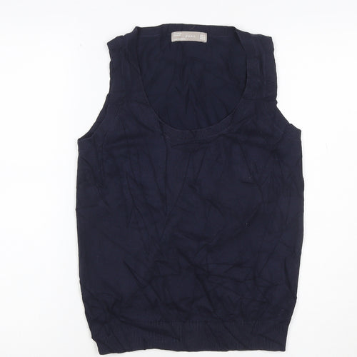 Zara Women Blue Cotton Knit Sleeveless Tank Top Size 12