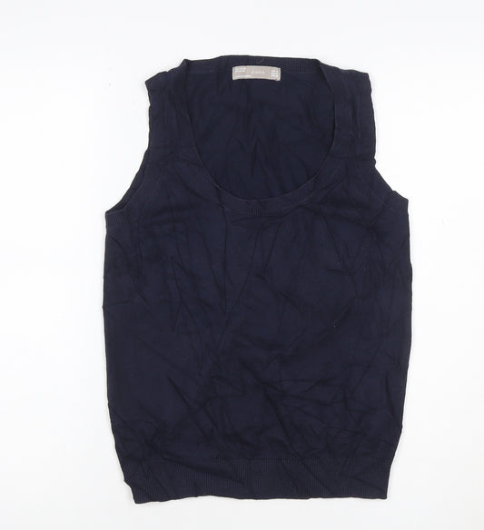 Zara Women Blue Cotton Knit Sleeveless Tank Top Size 12