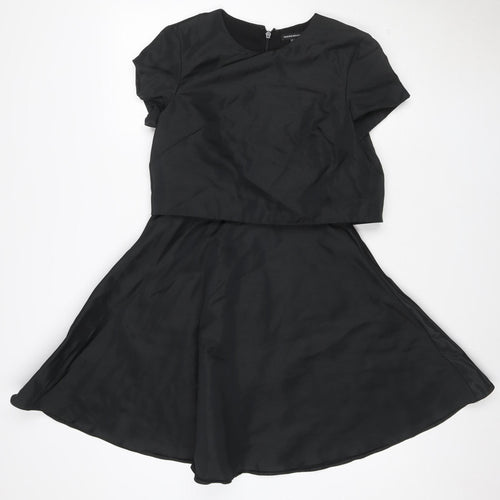 Warehouse Women Black Size 10 Fit & Flare Short Sleeve Dress