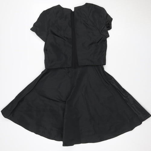 Warehouse Women Black Size 10 Fit & Flare Short Sleeve Dress