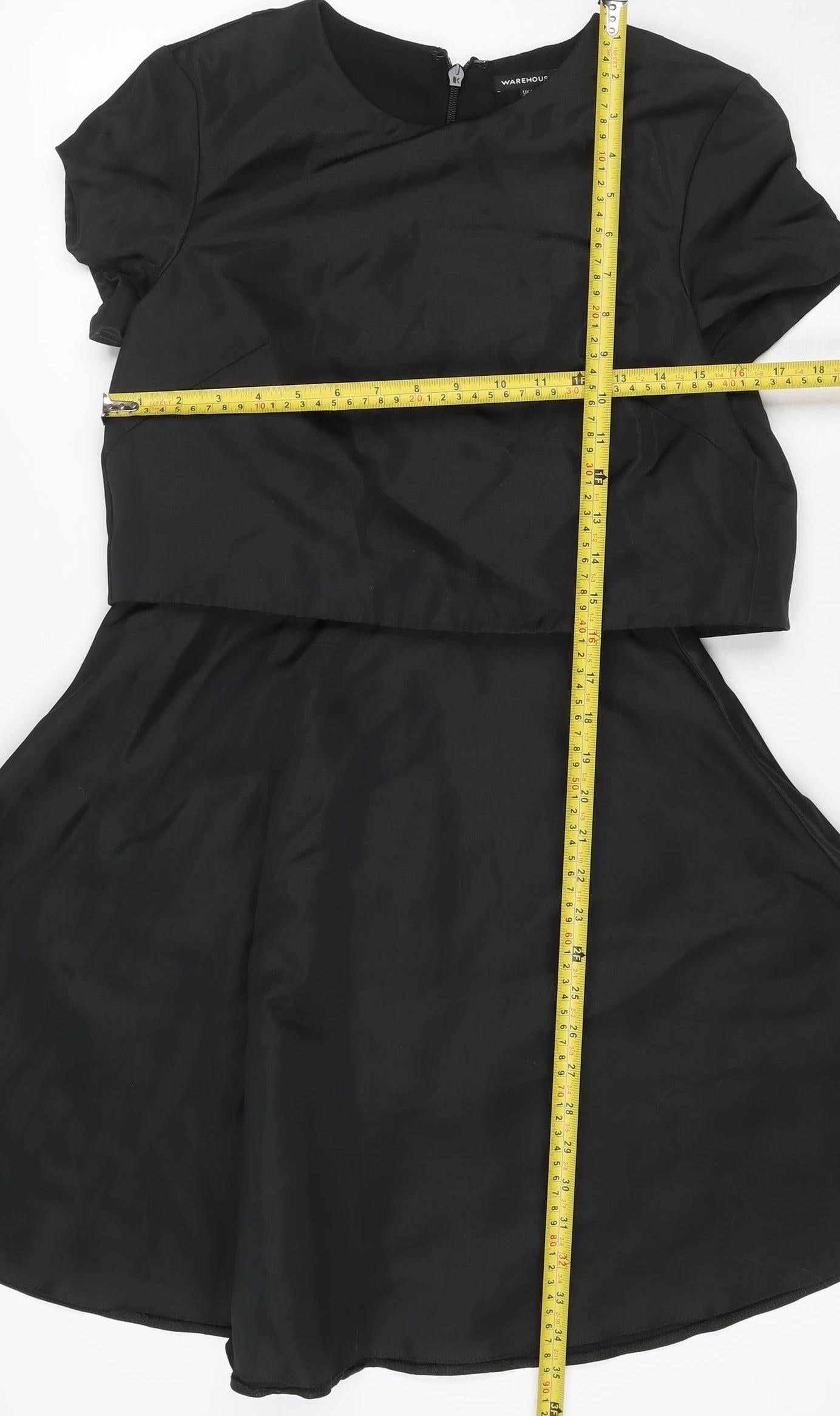 Warehouse Women Black Size 10 Fit & Flare Short Sleeve Dress