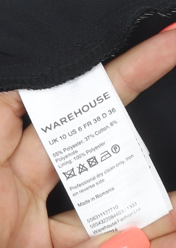 Warehouse Women Black Size 10 Fit & Flare Short Sleeve Dress