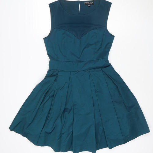 Warehouse Women’s Blue Fit & Flare Pleated Knee Length Dress UK 10