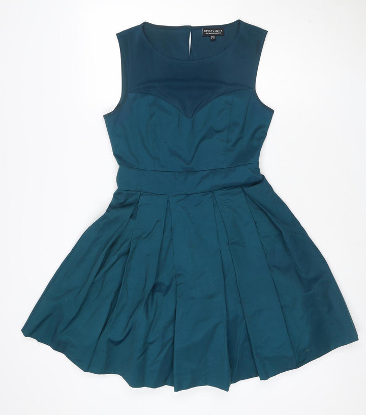 Warehouse Women’s Blue Fit & Flare Pleated Knee Length Dress UK 10