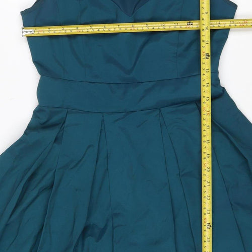 Warehouse Women’s Blue Fit & Flare Pleated Knee Length Dress UK 10