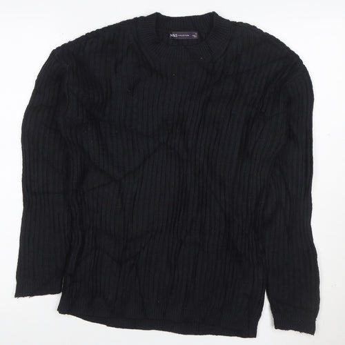 Marks and Spencer Womens Black Ribbed Crew Neck Pullover Jumper S