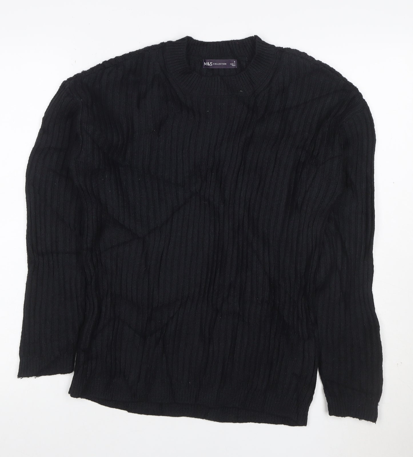 Marks and Spencer Womens Black Ribbed Crew Neck Pullover Jumper S