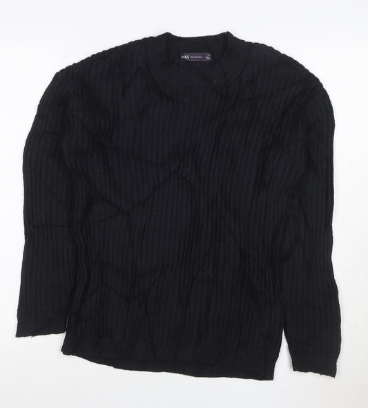 Marks and Spencer Womens Black Ribbed Crew Neck Pullover Jumper S