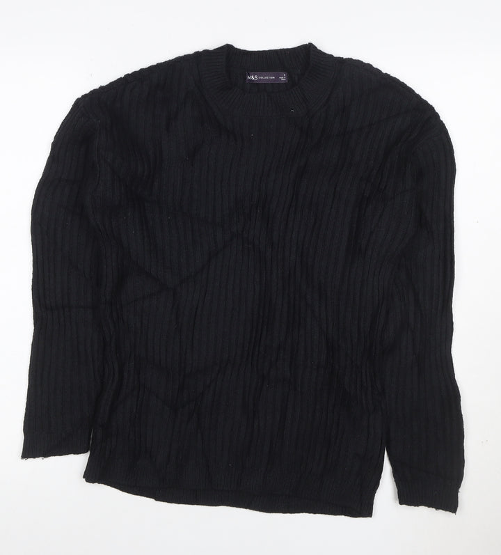 Marks and Spencer Womens Black Ribbed Crew Neck Pullover Jumper S