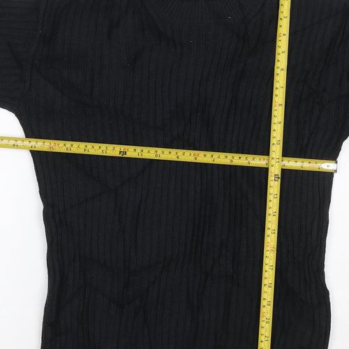 Marks and Spencer Womens Black Ribbed Crew Neck Pullover Jumper S