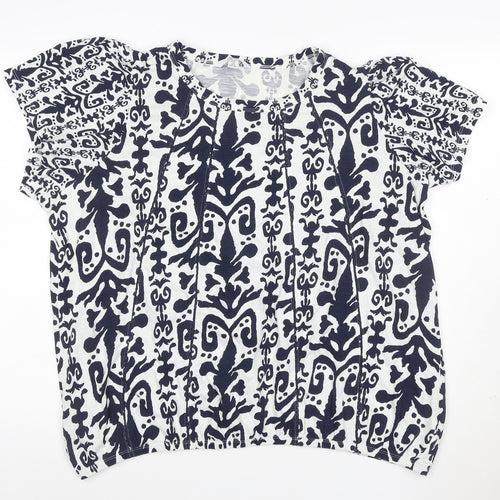 NEXT Women Blue White Floral Short Sleeve Cotton Blouse UK 22