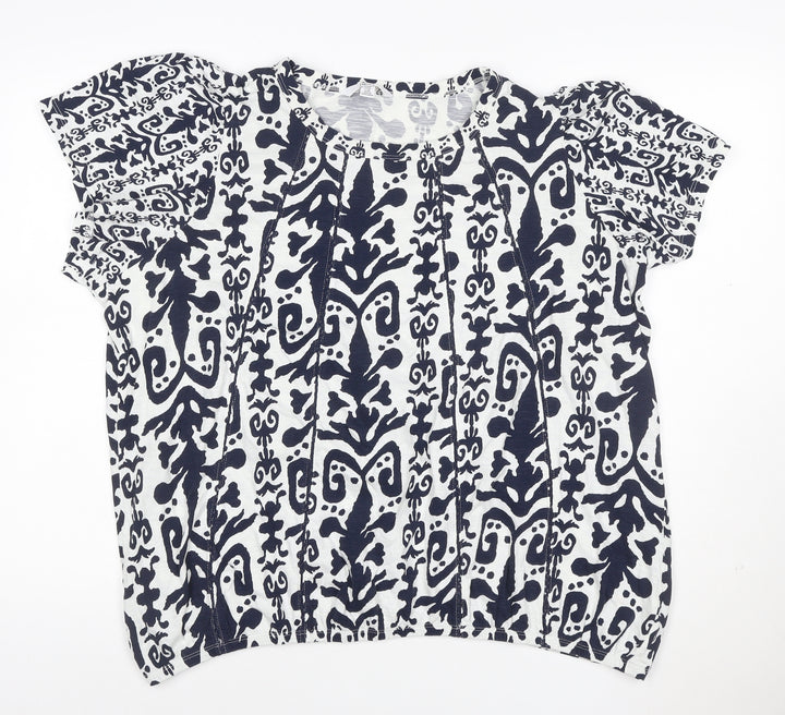 NEXT Women Blue White Floral Short Sleeve Cotton Blouse UK 22