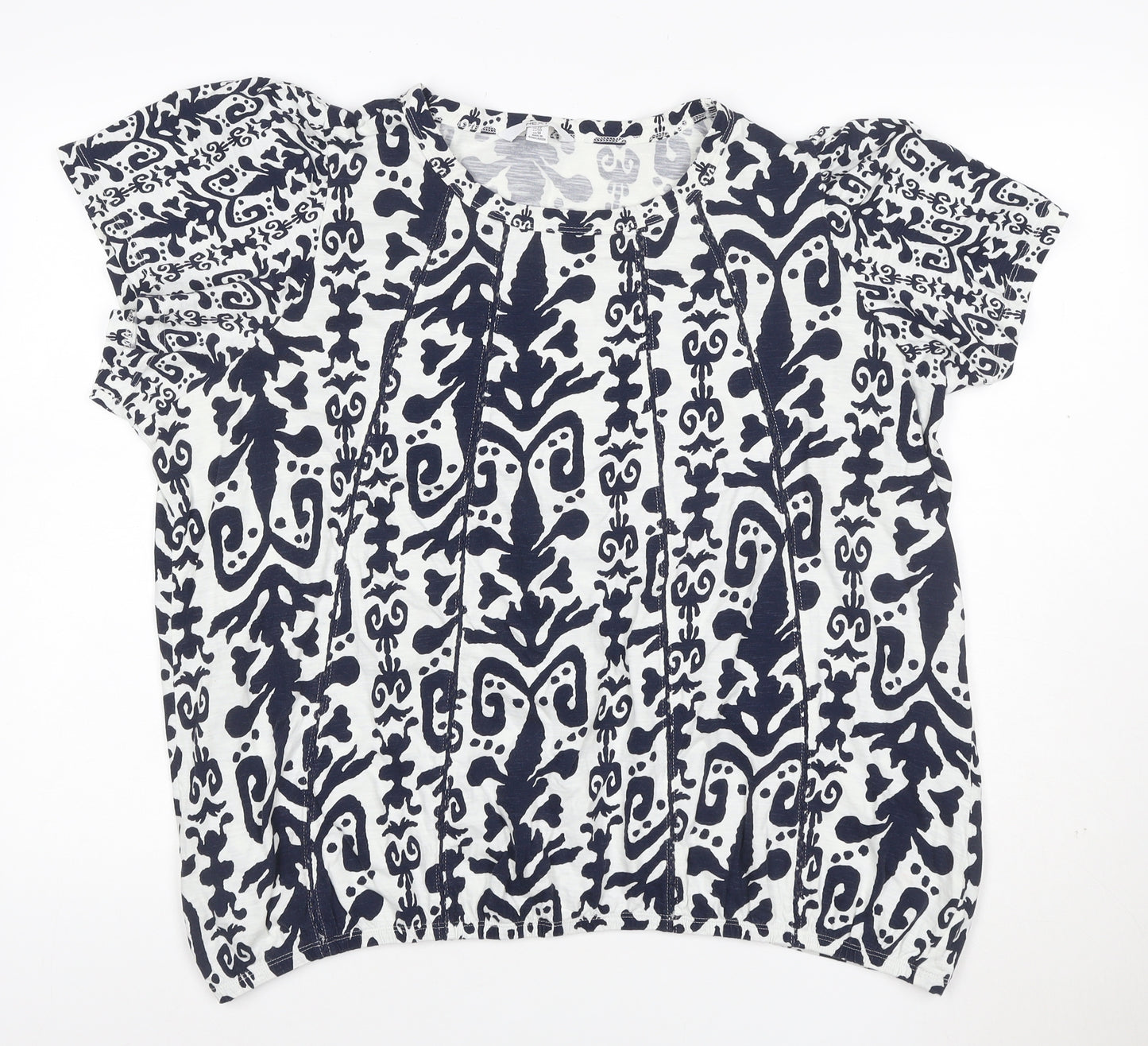 NEXT Women Blue White Floral Short Sleeve Cotton Blouse UK 22