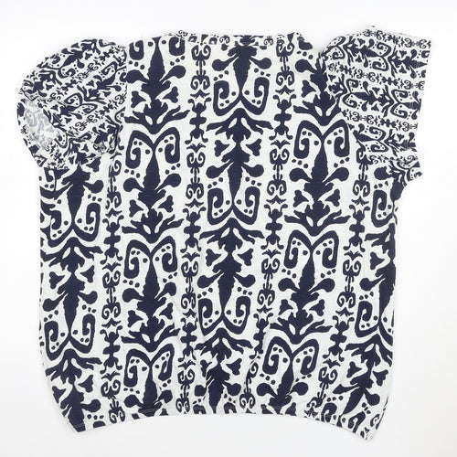 NEXT Women Blue White Floral Short Sleeve Cotton Blouse UK 22