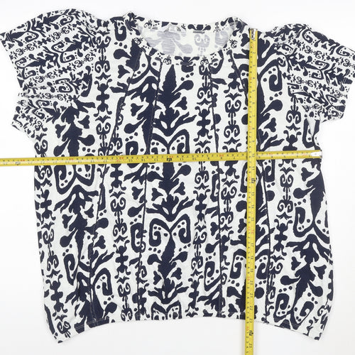 NEXT Women Blue White Floral Short Sleeve Cotton Blouse UK 22
