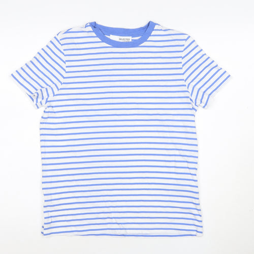 SELECTED FEMME Women's Blue White Striped Cotton T-Shirt M
