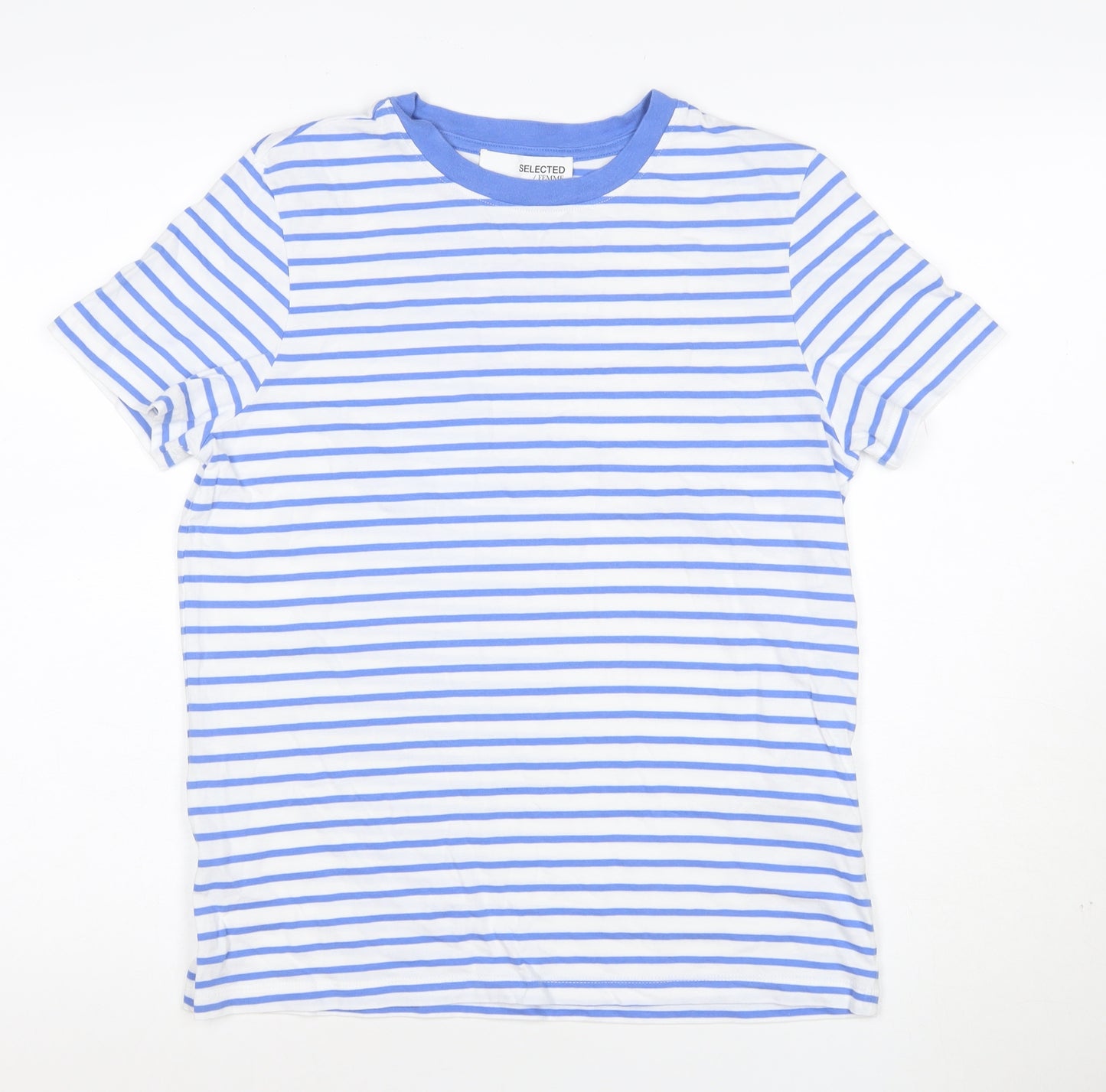 SELECTED FEMME Women's Blue White Striped Cotton T-Shirt M