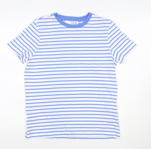 SELECTED FEMME Women's Blue White Striped Cotton T-Shirt M