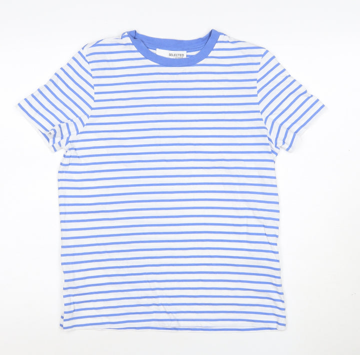 SELECTED FEMME Women's Blue White Striped Cotton T-Shirt M