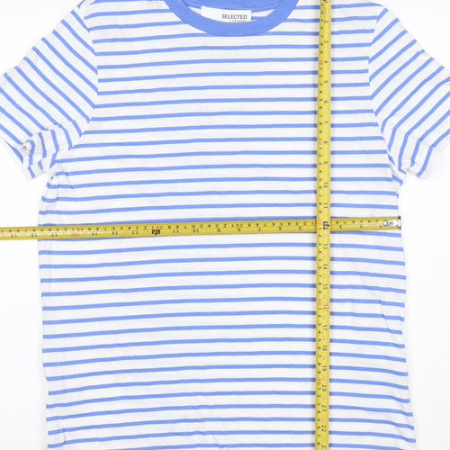 SELECTED FEMME Women's Blue White Striped Cotton T-Shirt M