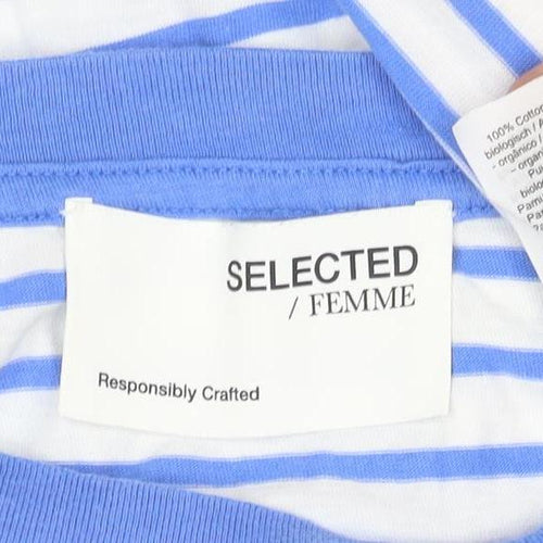 SELECTED FEMME Women's Blue White Striped Cotton T-Shirt M