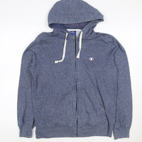 Champion Men Blue Full Zip Hoodie Size L Fleece Regular Fit