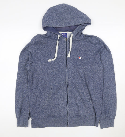 Champion Men Blue Full Zip Hoodie Size L Fleece Regular Fit