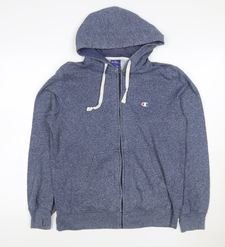 Champion Men Blue Full Zip Hoodie Size L Fleece Regular Fit
