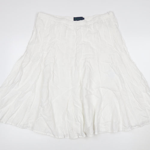 Boden Women White Linen A-Line Midi Skirt Size 16