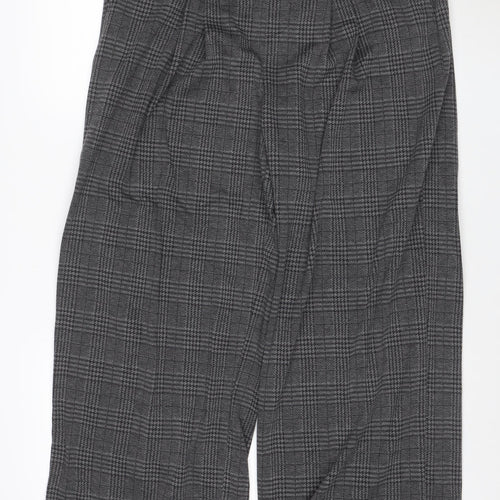 Halara Women Grey Plaid Wide-Leg Trousers L Regular Polyester Blend