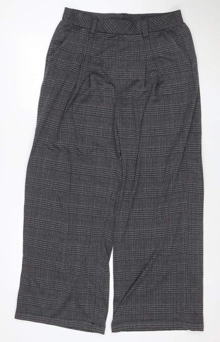 Halara Women Grey Plaid Wide-Leg Trousers L Regular Polyester Blend