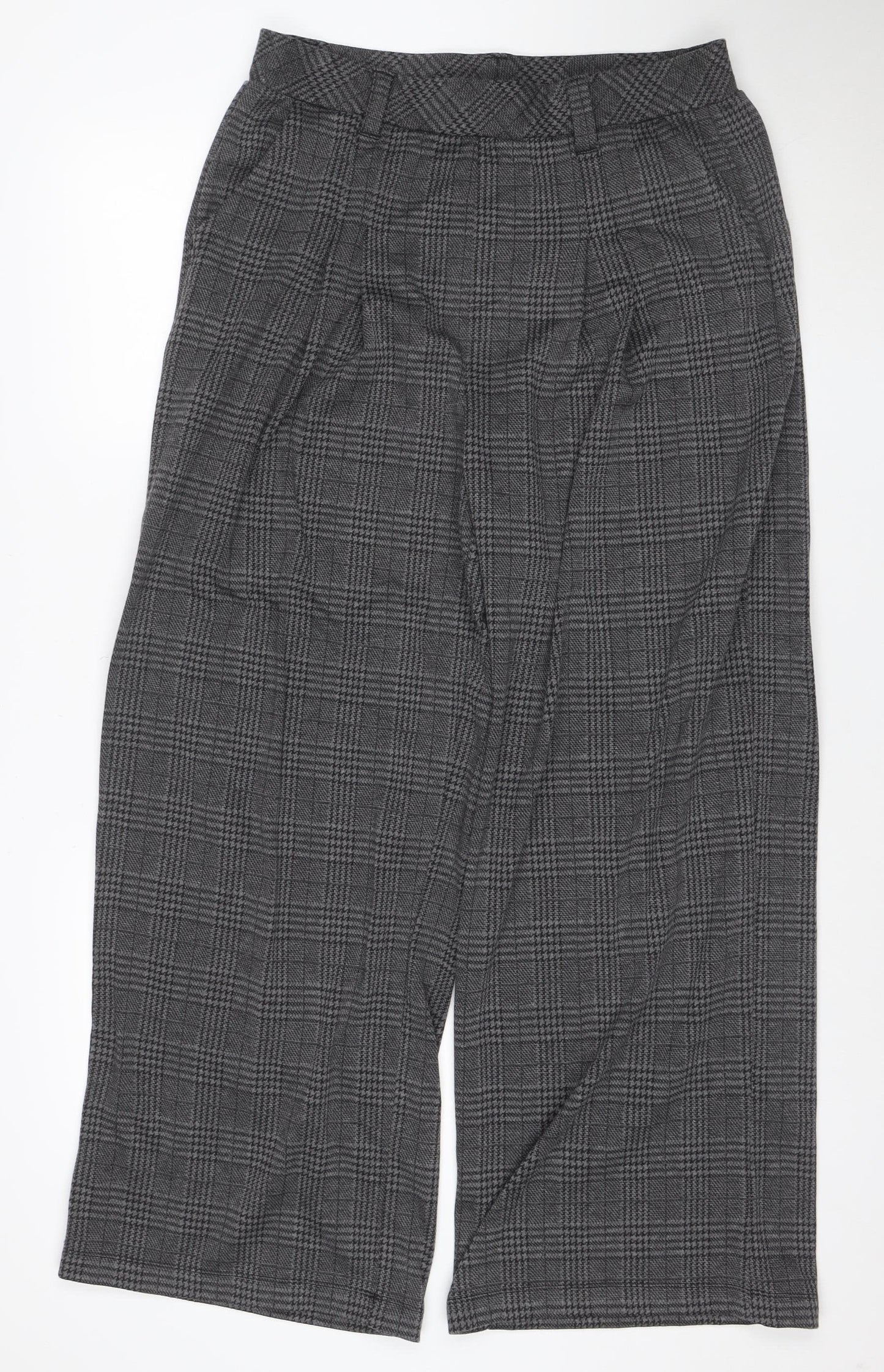 Halara Women Grey Plaid Wide-Leg Trousers L Regular Polyester Blend