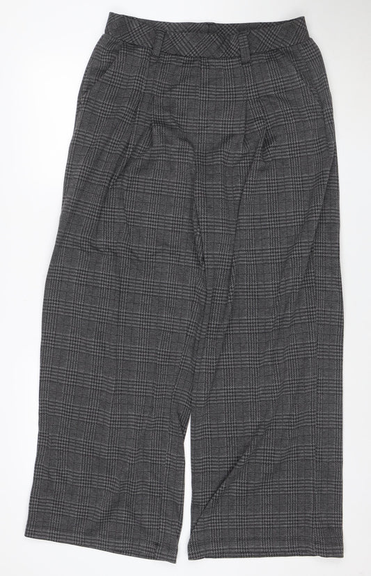 Halara Women Grey Plaid Wide-Leg Trousers L Regular Polyester Blend